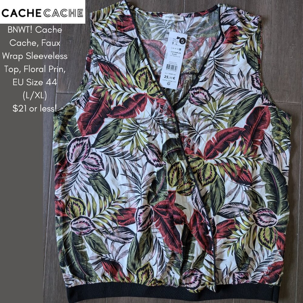 Cache Cache, Faux Wrap Sleeveless Top, Floral Print, EU Size 44 (L/XL), New